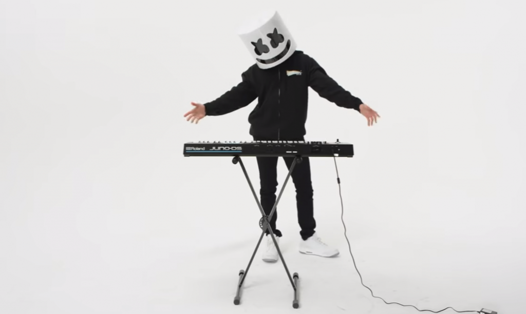 Dj Marshmello With a piano on a white background